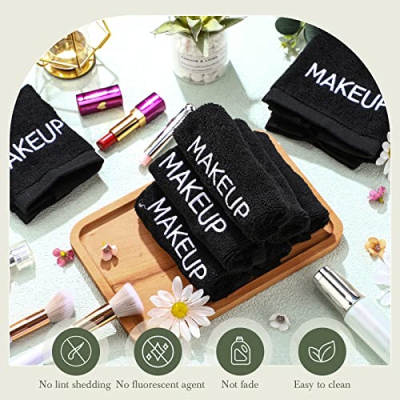 50 조각 메이크업 수건 면 메이크업 리무버 타월 블랙 화장품 페이스 타올 흡수성 메이크업 여성용 소프트 페이셜 타월 여자 페이스 클렌징 스킨 케어 선물, 9.8 x 9.8 인치