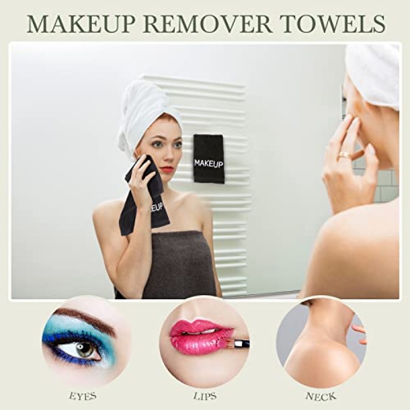 50 조각 메이크업 수건 면 메이크업 리무버 타월 블랙 화장품 페이스 타올 흡수성 메이크업 여성용 소프트 페이셜 타월 여자 페이스 클렌징 스킨 케어 선물, 9.8 x 9.8 인치