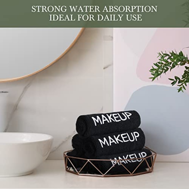 50 조각 메이크업 수건 면 메이크업 리무버 타월 블랙 화장품 페이스 타올 흡수성 메이크업 여성용 소프트 페이셜 타월 여자 페이스 클렌징 스킨 케어 선물, 9.8 x 9.8 인치