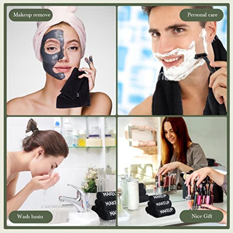 50 조각 메이크업 수건 면 메이크업 리무버 타월 블랙 화장품 페이스 타올 흡수성 메이크업 여성용 소프트 페이셜 타월 여자 페이스 클렌징 스킨 케어 선물, 9.8 x 9.8 인치