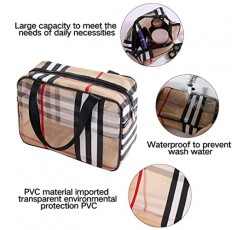 메이크업 가방 3Pcs, 전문 화장품 메이크업 가방 여행 케이스 정리함, 액세서리 케이스, 휴대용 세면 용품 가방 여성용 지우기 도구, 방수 및 샤워 액세서리 정리함 (체크 무늬)