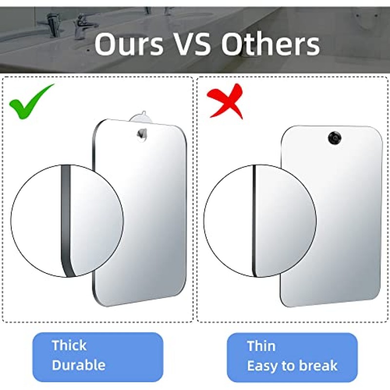Showe용 면도 거울용 안개 없는 2팩 샤워 거울, 벽걸이용 10.7인치 x 8인치 대형 거울, 캠핑 여행용 거울, 깨지지 않는 휴대용 거울, 메이크업 플라스틱, 안개 없는 면도 방지 방지, 욕실
