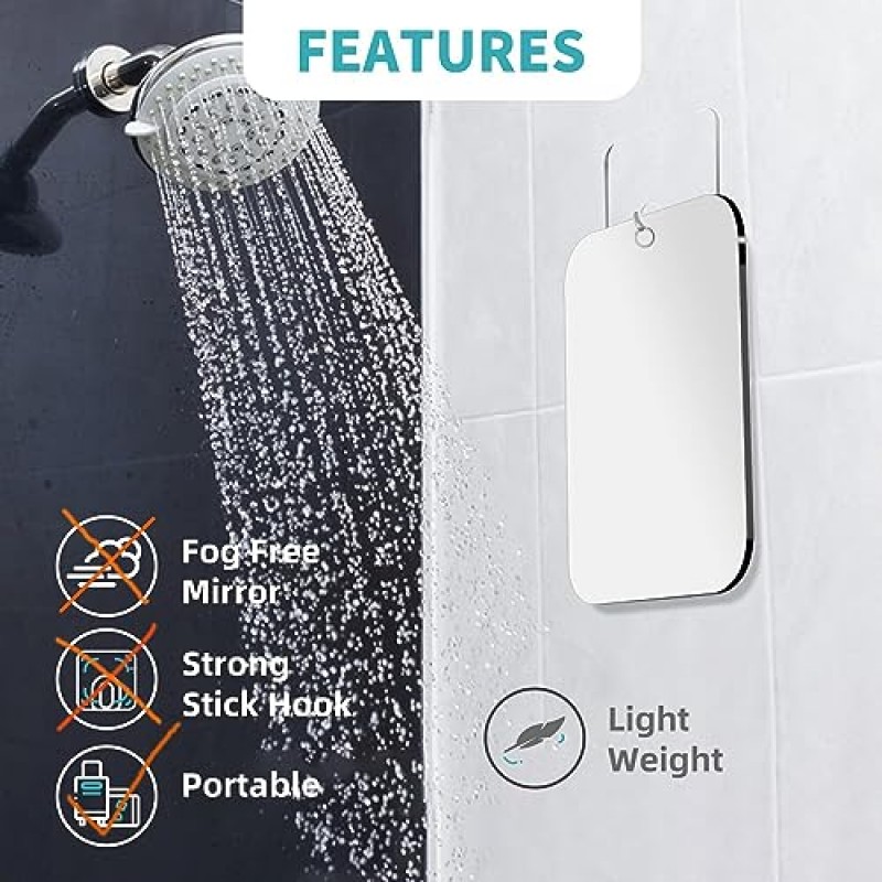 Showe용 면도 거울용 안개 없는 2팩 샤워 거울, 벽걸이용 10.7인치 x 8인치 대형 거울, 캠핑 여행용 거울, 깨지지 않는 휴대용 거울, 메이크업 플라스틱, 안개 없는 면도 방지 방지, 욕실