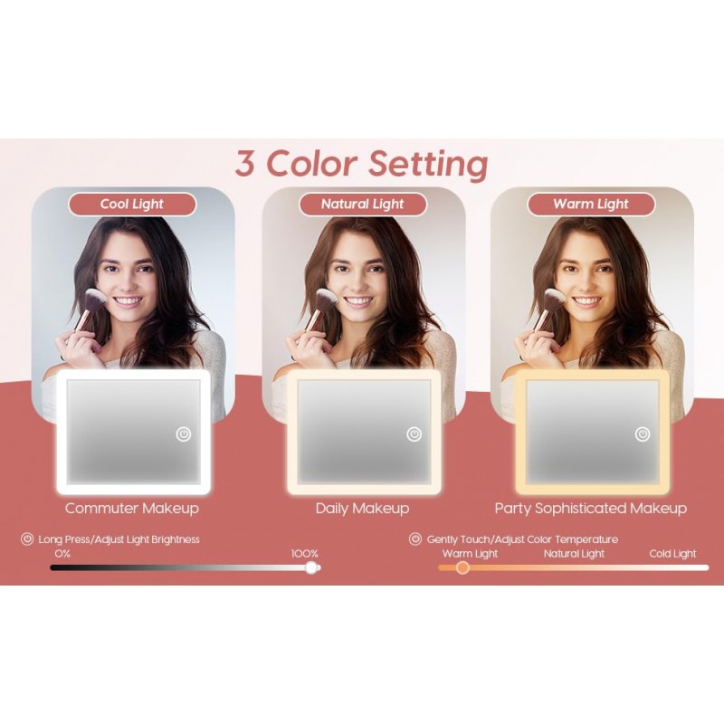 ZhenGuiRu 여행 화장품 메이크업 가방 LED 조명 거울 3 색 시나리오 조정 가능한 밝기, DIY 분배기가 있는 방수 화장품 기차 케이스 주최자, 여성용 화장품 세면용품 케이스 선물