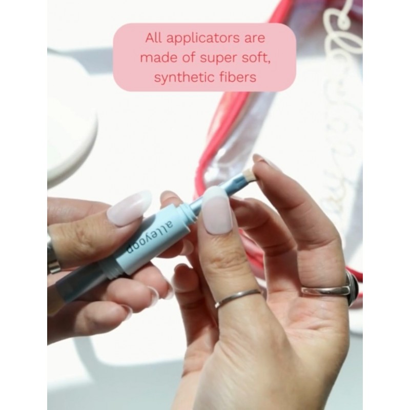 Alleyoop 멀티태스커 4-in-1 여행용 메이크업 브러쉬 - 올인원 스펀지, 아이섀도우, 아이브로우, 라이너 및 블러셔 파운데이션, 컨실러, 파우더 빌더블 커버리지 비건, 듀얼 엔드 여행 친화적