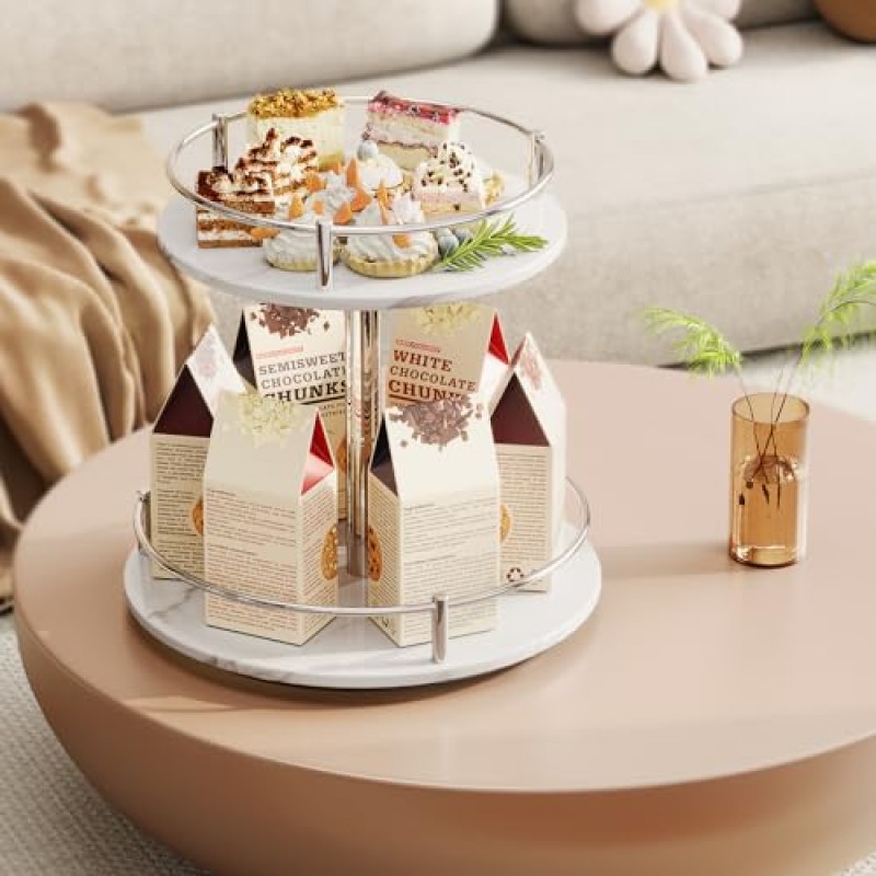 화장대용 회전 메이크업 정리함 - 스킨케어 향수 화장품 디스플레이 욕실 대리석 트레이 2단 회전 게으른 수잔, 화이트