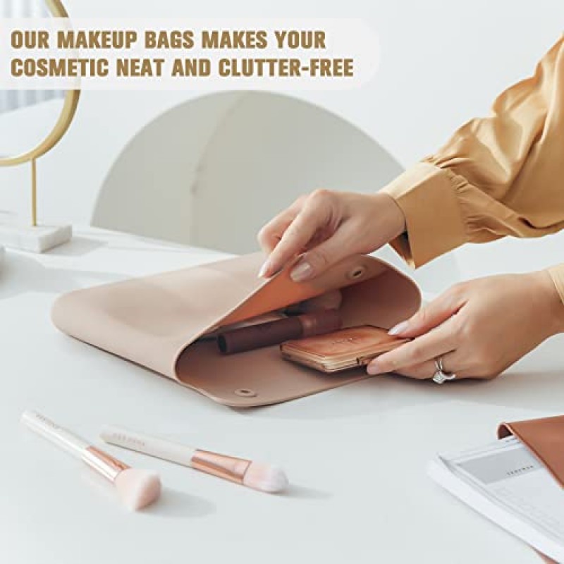 FERYES 실리콘 메이크업 가방, 여성용 프리미엄 여행 세면도구 가방, 메이크업, 미용 도구 및 브러쉬를 위한 간편한 휴대 화장품 가방 - 카키