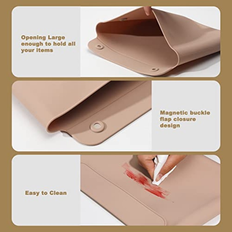 FERYES 실리콘 메이크업 가방, 여성용 프리미엄 여행 세면도구 가방, 메이크업, 미용 도구 및 브러쉬를 위한 간편한 휴대 화장품 가방 - 카키