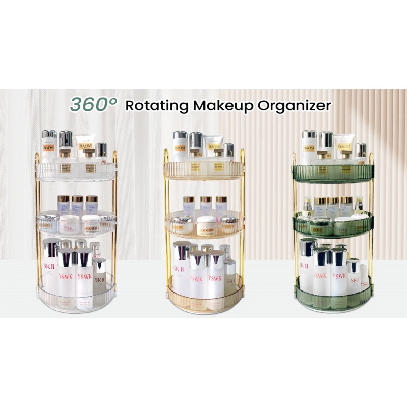 SPACY MAYA 360°회전 화장대용 메이크업 정리함, 대용량 스킨케어 정리함, 화장품용 옷장 보관함, 욕실 조리대 정리함, 향수 스탠드 홀더, 회전식 메이크업 선반(녹색)