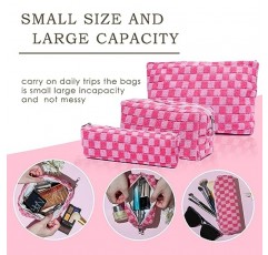 Jeeoy 대용량 메이크업 가방 세트 핑크 체크 무늬 메이크업 가방 3 조각 캔버스 여행 메이크업 가방 주최자 여행 세면 용품 가방 여성용 보관 가방