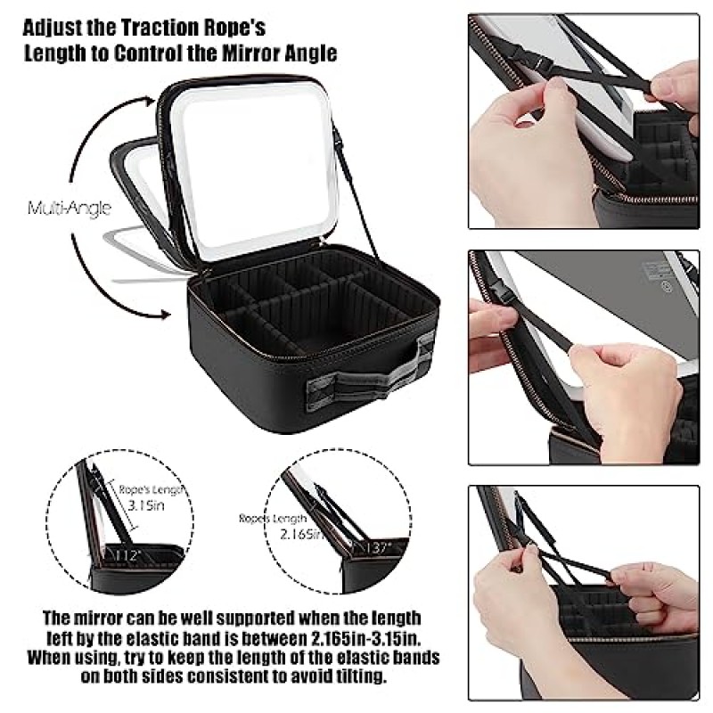 거울과 가벼운 MOMIRA 메이크업 가방 여행 메이크업 기차 케이스 화장품 정리함 조절 가능한 칸막이가 있는 휴대용 아티스트 보관 가방 메이크업 브러쉬 보관 정리함 블랙