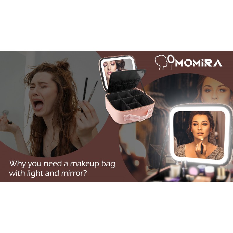 거울과 가벼운 MOMIRA 메이크업 가방 여행 메이크업 기차 케이스 화장품 정리함 조절 가능한 칸막이가 있는 휴대용 아티스트 보관 가방 메이크업 브러쉬 보관 정리함 블랙