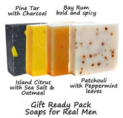 360 필 남성용 비누 바 핸드메이드 -남성향-, 파츌리, 파인타르, 숯밀랍, 시트러스 - 선물팩- 천연 남성용 비누- 그를 위한 선물 베이럼, 4개(1팩)