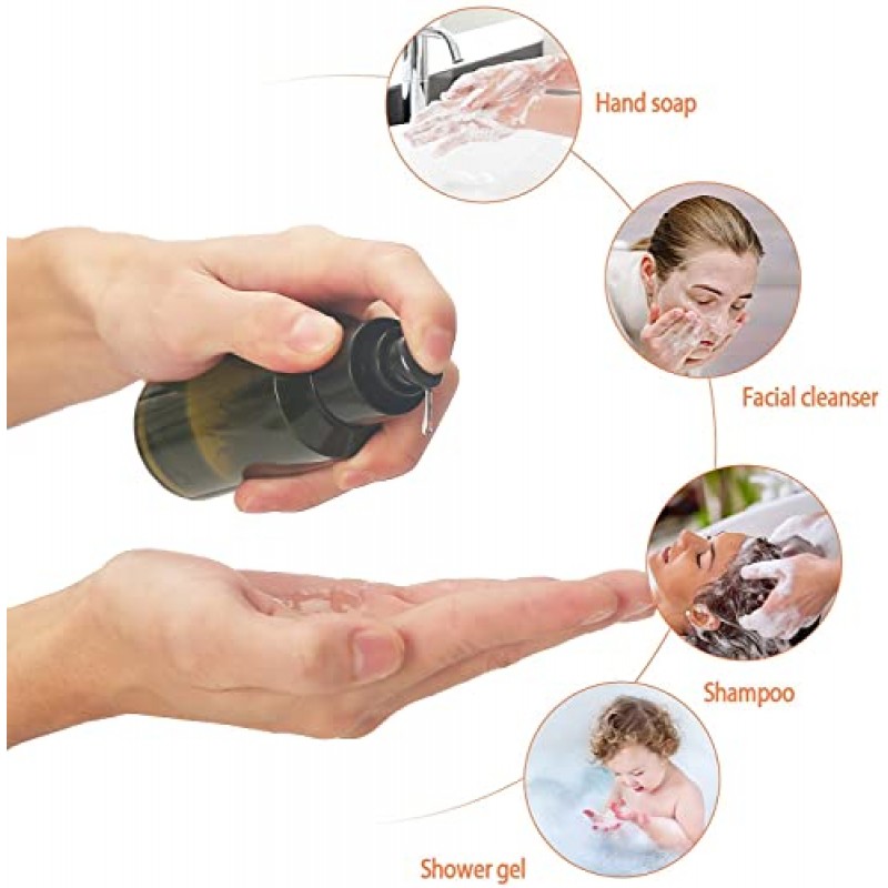 Sookdeo 미니 디스펜서 여행용 펌프 및 뚜껑이 있는 휴대용 무료 리필용 병 샴푸 컨디셔너 샤워 비누 작업 핸드 비누 로션 메이크업 에센셜 오일, 10 팩, 3온스, 100ml (그린)