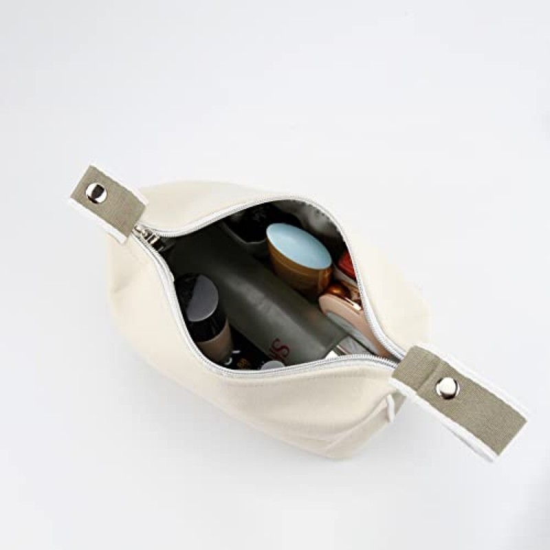 TOPASION 패션 휴대용 캔버스 메이크업 가방, 화장품 가방 주최자, 여성용 여행 세면 용품 가방 (베이지색)