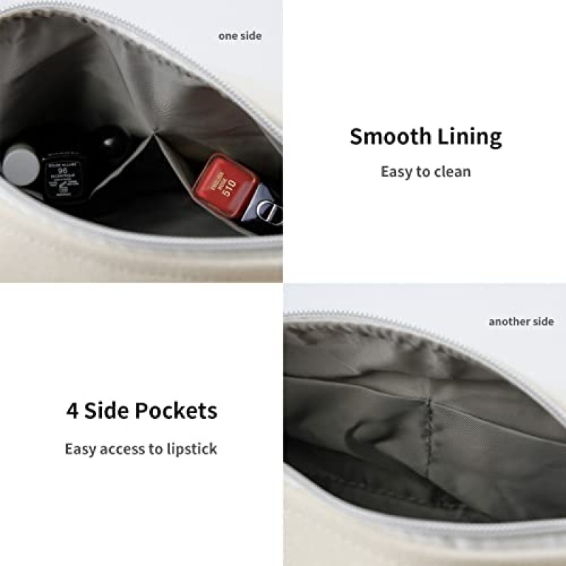 TOPASION 패션 휴대용 캔버스 메이크업 가방, 화장품 가방 주최자, 여성용 여행 세면 용품 가방 (베이지색)