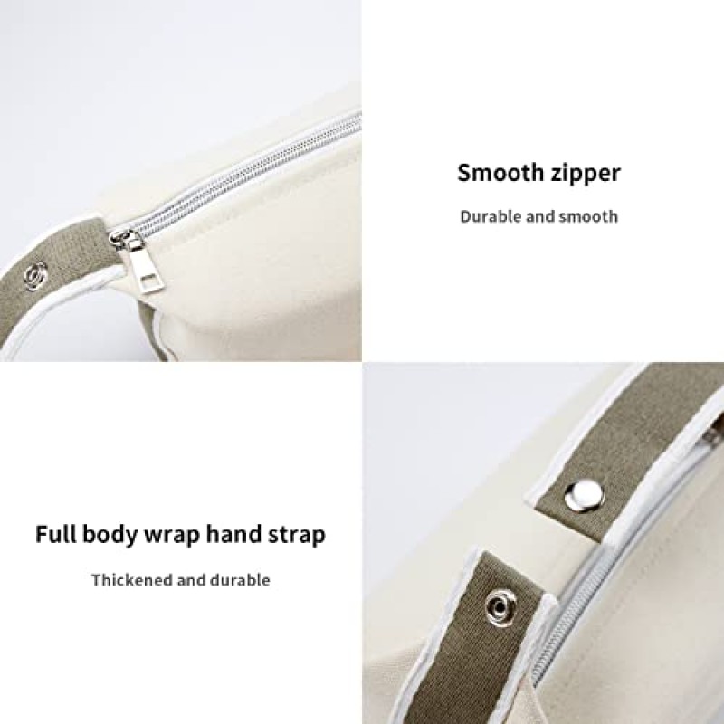 TOPASION 패션 휴대용 캔버스 메이크업 가방, 화장품 가방 주최자, 여성용 여행 세면 용품 가방 (베이지색)
