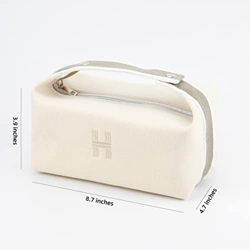 TOPASION 패션 휴대용 캔버스 메이크업 가방, 화장품 가방 주최자, 여성용 여행 세면 용품 가방 (베이지색)
