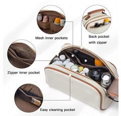 Telena 여행 세면 용품 가방 메이크업 화장품 가방 여성용 방수 PU 가죽 세면 용품 주최자 브라운과 휴대용 대용량 베이지