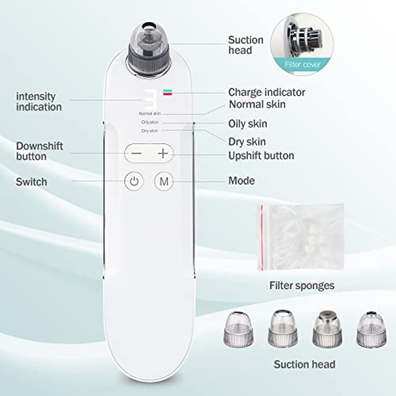 2023 최신 블랙헤드 리무버 페이스 모공 진공 청소기 EZBASICS 블랙헤드 진공 충전식 화이트 헤드 제거 3개의 조절 가능한 흡입력 블랙헤드 추출기 도구(LED 디스플레이 포함)(흰색)