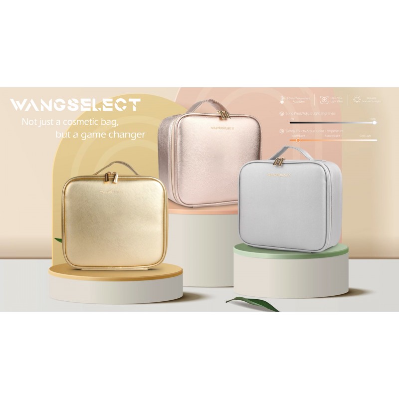 조명 거울 조명 메이크업 케이스가 포함된 Wangselect 메이크업 가방 조절 가능한 분배기, 보석 상자 및 1x/10x 확대 거울 샴페인이 있는 조명 메이크업 케이스