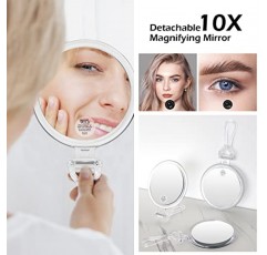 조명 거울 조명 메이크업 케이스가 포함된 Wangselect 메이크업 가방 조절 가능한 분배기, 보석 상자 및 1x/10x 확대 거울 샴페인이 있는 조명 메이크업 케이스