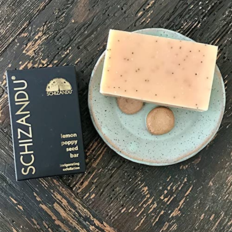 Schizandu Organics 레몬 양귀비 씨 바 비누, 에센셜 오일이 함유된 유기농 허브 피부 해독 | 4 온스. | 피부 재생 및 각질 제거를 위한 100% 순수 천연 럭셔리 | 보습, 영양 뷰티바