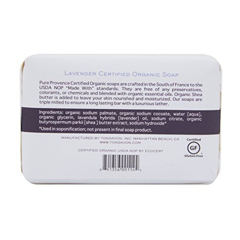 순수 프로방스 천연 및 유기농 삼중 가공 프렌치 라벤더 비누 | 유기농 시어 버터 | 럭셔리 풀사이즈 바 | 100% 야채 기반 | 편안한 | 5.3 온스 (150g) 비누 (바 3개)