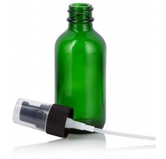 JUVITUS 2온스 녹색 유리 럭셔리 보스턴 원형 병, 블랙 트리트먼트 펌프 포함(24팩) + 깔때기 I 리필 가능 빈 보관 용기