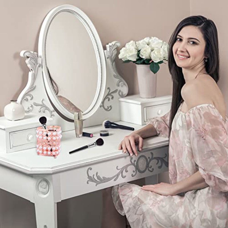 진주 문구 학교를위한 minkissy 탁상 튼튼한 금 연필 드레싱 화장품 컵 장미 눈썹 네일 정리 주최자 홀더 럭셔리 아이 라이너 금속 펜 브러시 보관 비즈