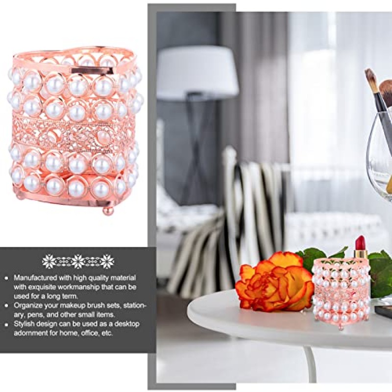 진주 문구 학교를위한 minkissy 탁상 튼튼한 금 연필 드레싱 화장품 컵 장미 눈썹 네일 정리 주최자 홀더 럭셔리 아이 라이너 금속 펜 브러시 보관 비즈