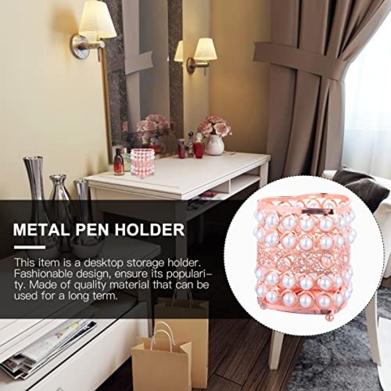 진주 문구 학교를위한 minkissy 탁상 튼튼한 금 연필 드레싱 화장품 컵 장미 눈썹 네일 정리 주최자 홀더 럭셔리 아이 라이너 금속 펜 브러시 보관 비즈
