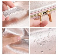 여성을위한 MAGEFY 3Pcs 메이크업 가방 지갑 (로즈 골드) 에 대 한 골드 지퍼 방수 메이크업 가방 주최자와 휴대용 여행 화장품 가방