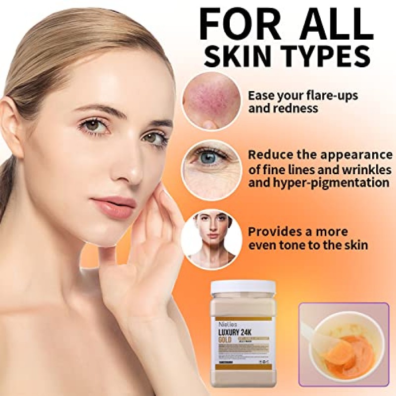 페이셜 전문가용 Niielies 젤리 마스크 - 수분 공급 및 세정을 위한 하이드로 페이스 마스크 파우더 껍질 벗기기 - 23 Fl oz (24k)