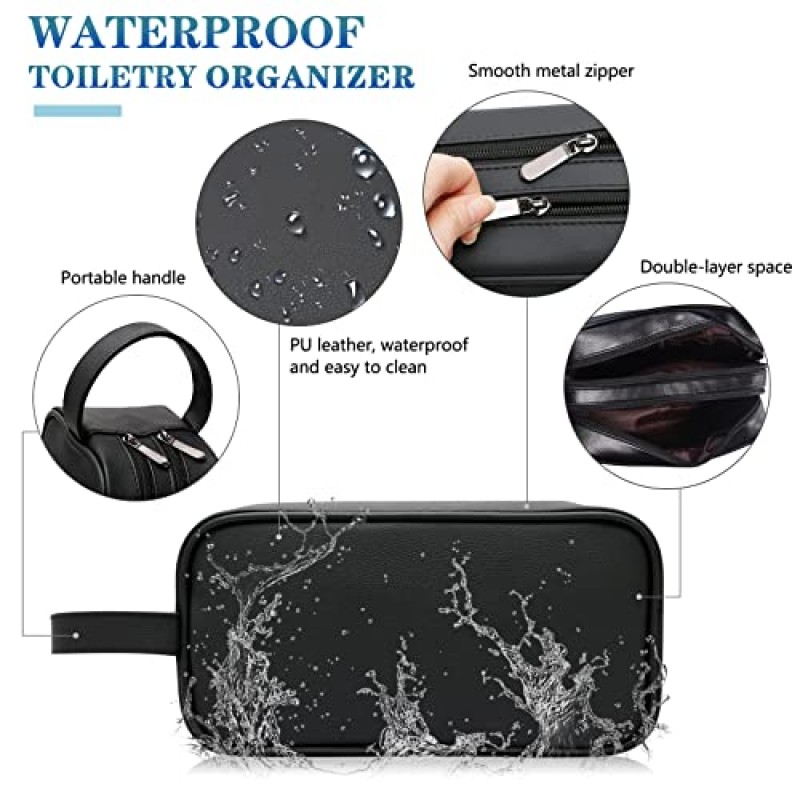 HappyDavid 부드러운 PU 가죽 지퍼가 달린 여행용 세면용품 가방 남성용 여성용 세면도구 가방 케이스(블랙)
