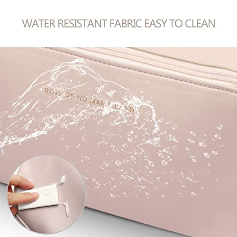 BAKLUCK 대용량 여행 메이크업 가방 화장품 가방, 여성용 방수 메이크업 주최자 가방 소녀, 구획 및 손잡이가있는 PU 가죽 메이크업 가방 화이트