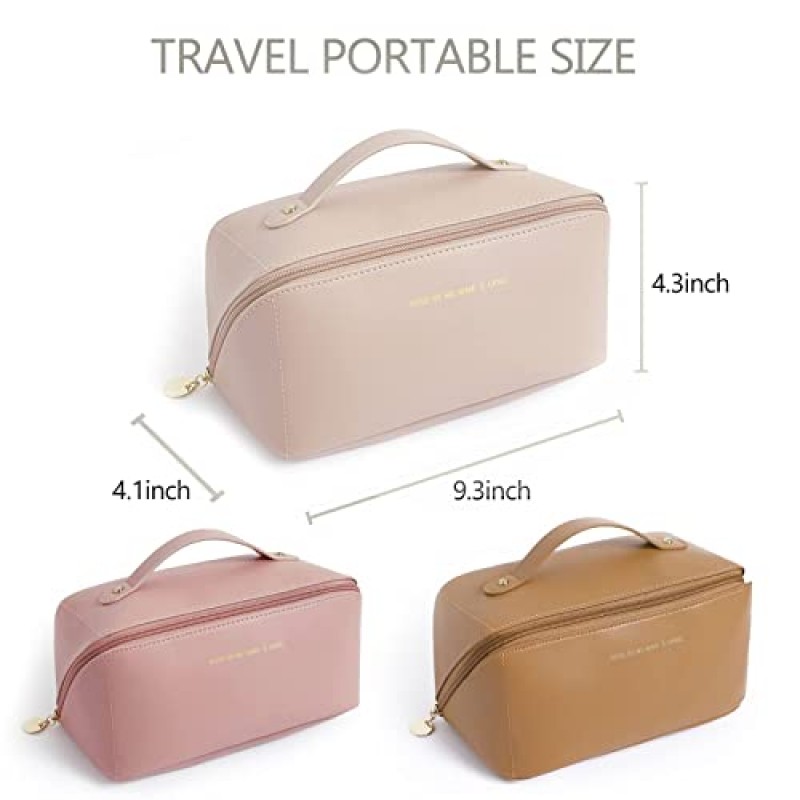 BAKLUCK 대용량 여행 메이크업 가방 화장품 가방, 여성용 방수 메이크업 주최자 가방 소녀, 구획 및 손잡이가있는 PU 가죽 메이크업 가방 화이트