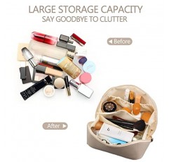 BAKLUCK 대용량 여행 메이크업 가방 화장품 가방, 여성용 방수 메이크업 주최자 가방 소녀, 구획 및 손잡이가있는 PU 가죽 메이크업 가방 화이트