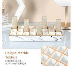 Lewondr 립스틱 정리함, 독특한 골드 스탬핑 가장자리가 있는 화장대용 24슬롯 화장품 보관 립스틱 홀더, 립스틱용 대리석 메이크업 액세서리 보관 상자 스탠드, 립 글로스, 9