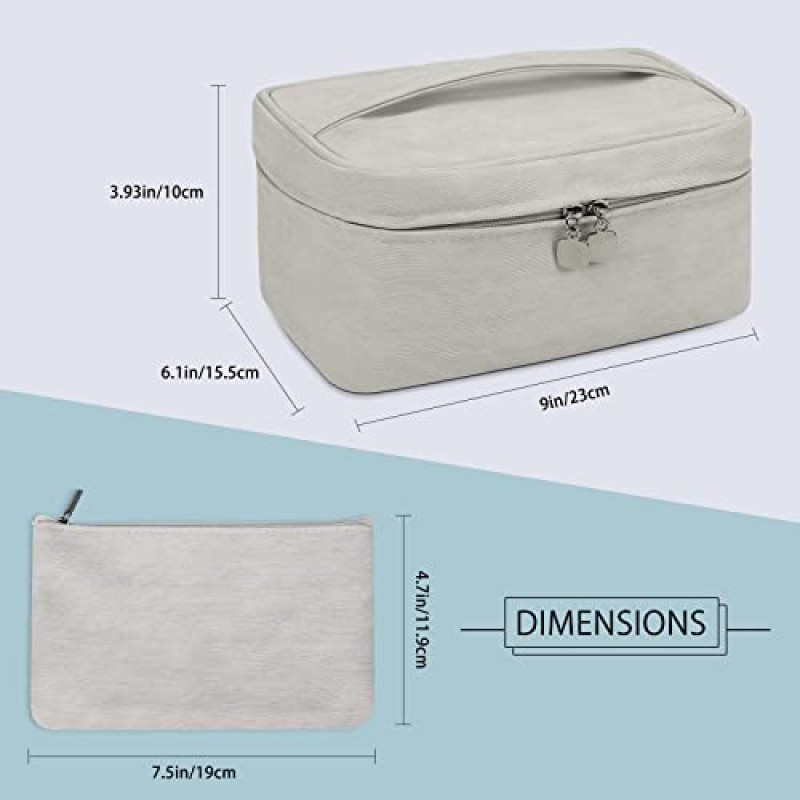KTMOUW 메이크업 가방 방수 화장품 가방 가죽 메이크업 여행 가방 휴대용 메이크업 브러쉬 가방 여성용 다기능 메이크업 정리 가방 소녀, 2팩, 그레이