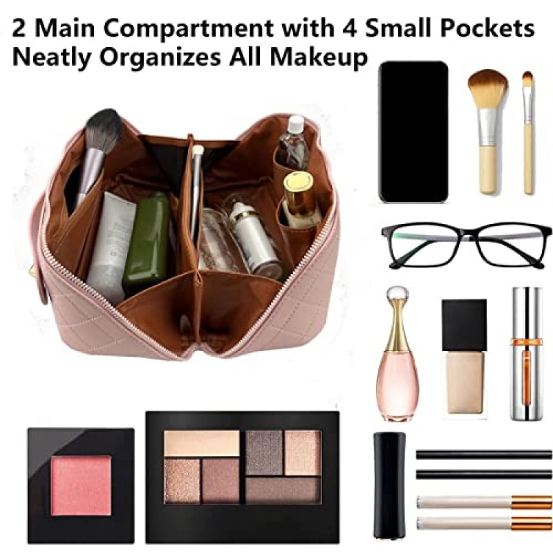 bopomofo 핑크 메이크업 가방, 쉽게 접근할 수 있는 대형 오프닝 화장품 가방, PU 가죽 여행 메이크업 가방, 휴대용 방수 화장품 주최자 봉제