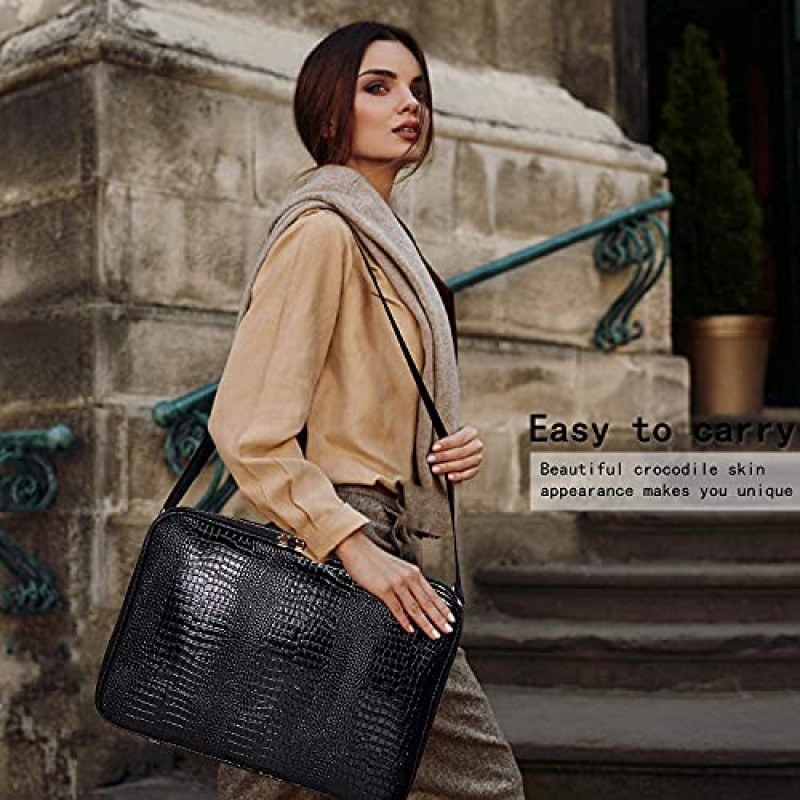 JOURMON 메이크업 케이스 여행용 메이크업 트레인 케이스 주최자 화장품 가방 휴대용 조절 가능한 칸막이와 메이크업 브러쉬용 어깨끈 세면도구 여행용 액세서리(악어 패턴 블랙, L)