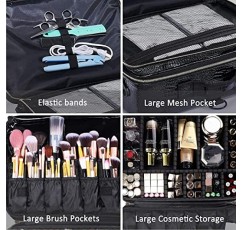 JOURMON 메이크업 케이스 여행용 메이크업 트레인 케이스 주최자 화장품 가방 휴대용 조절 가능한 칸막이와 메이크업 브러쉬용 어깨끈 세면도구 여행용 액세서리(악어 패턴 블랙, L)