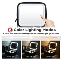 BYOOTIQUE 메이크업 가방 여행용 메이크업 케이스(LED 조명 거울 포함) 화장품 주최자 조절 가능한 칸막이가 있는 보관 브러시 홀더 화장품용 휴대용 아티스트 보관 가방 세면도구 보석 선물, 블랙