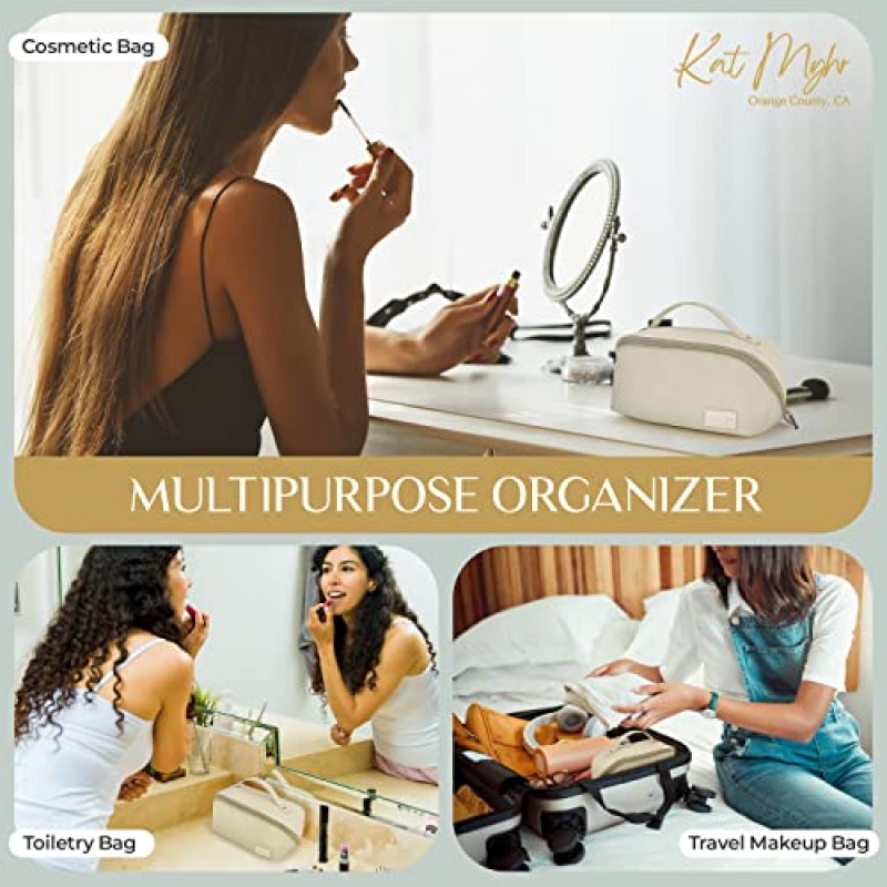 Kat Myhr 대용량 여행용 화장품 가방 - 방수 여행 메이크업 가방 주최자 - 화장품 주최자 여성용 여행 메이크업 가방 - 여성용 귀여운 메이크업 가방 - 여행용 메이크업 주최자 가방