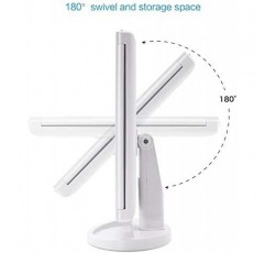 Infitrans 3 접이식 조명 화장대 화장 거울, 1X/2X/3X 배율, 터치 스크린이 있는 21 LED 조명 밝은 테이블 거울, 180도 회전 조절 가능, 휴대용 여행용 화장품 거울