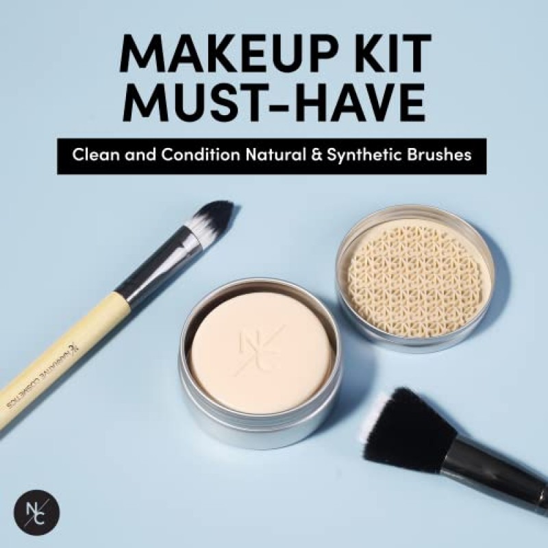 Narrative Cosmetics 솔리드 메이크업 브러쉬 클렌저 비누(실리콘 청소 패드 포함), 천연 및 합성 브러쉬 세척, 비건, 동물 실험을 하지 않음, 천연 성분, 바닐라 향, 2.45온스.