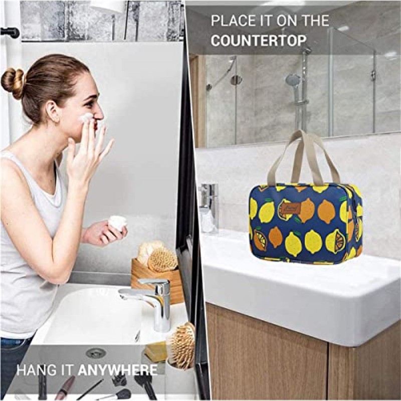 Hjkiopc 여성용 대형 메이크업 가방 세면 용품 가방 메이크업 가방 화장품 가방 세면 용품 가방 여행용 브러쉬 가방 (빅 레몬)