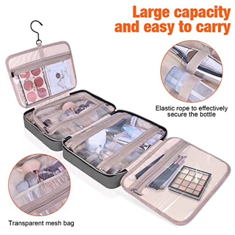 BAGAIL 교수형 세면 용품 가방 대형 화장품 여행 주최자 방수 메이크업 컨테이너 여성용 전체 크기-회색