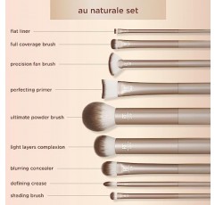 Real Techniques Au Naturale 메이크업 브러쉬 키트, 리퀴드, 크림 및 파우더 파운데이션, 아이섀도, 블러셔 및 컨투어용, 프리미엄 품질 페이스 브러쉬, 동물 실험을 하지 않은, 합성 강모, 9개 세트